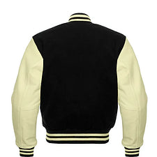 Men Dark Gray Wool & Cream Real Leather Varsity Jacket