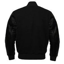 Men Black Wool & Black Real Leather Varsity Jacket