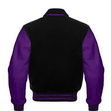 Men’s Black Wool & Purple Real Leather Collar Varsity Jacket
