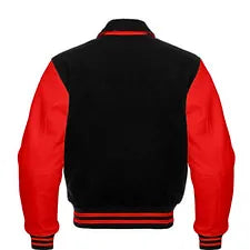 Men’s Black Wool & Red Real Leather Collar Varsity Jacket