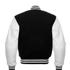 Men’s Black Wool & White Real Leather Varsity Jacket