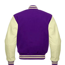 Men Purple Wool & Cream Real Leather Varsity Jacket