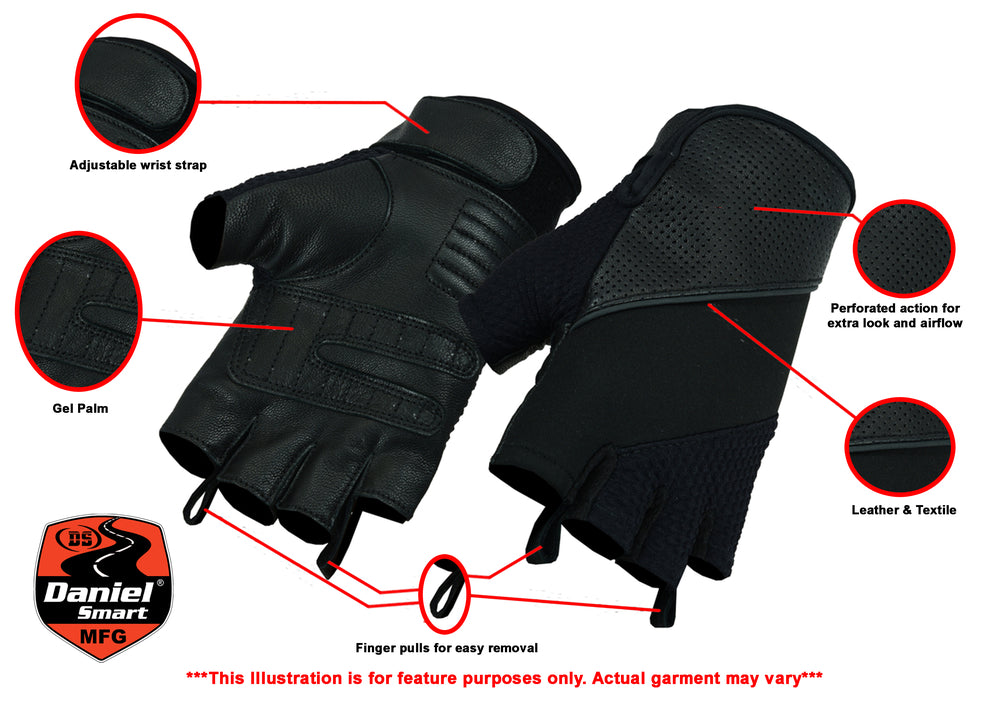DS7 Leather/ Textile Fingerless Glove