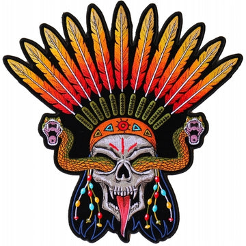 PL6648 Wicked Skull Snakes Feathers Large Back Patch