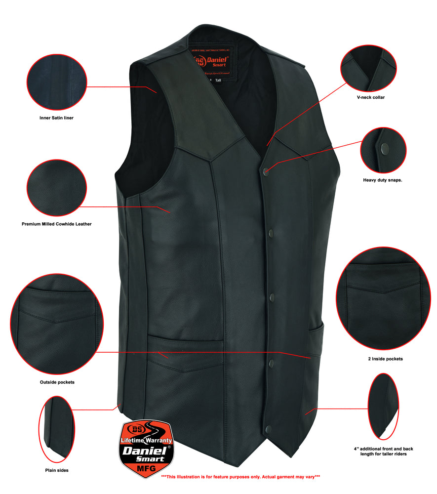 DS162TALL Men's Tall Classic Biker Leather Vest