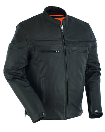 DS768 Men's Sporty Lightweight Leather Cross Over Jacket
