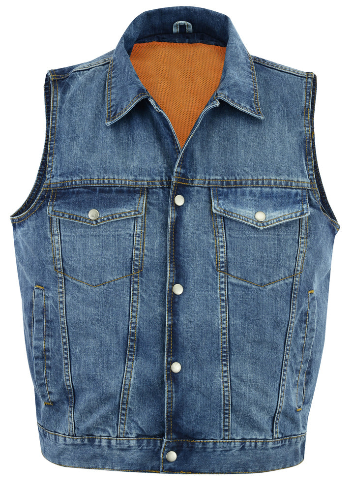 DM970BU Snap Front Denim Vest- Blue