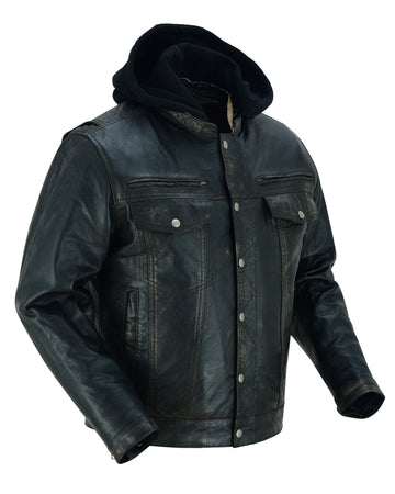 DS782 Men's Lightweight Drum Dyed Distressed Naked Lambskin Jacket