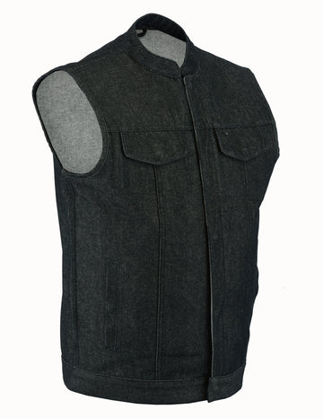 DM977 Men's Rough Rub-Off Raw Finish Denim Vest