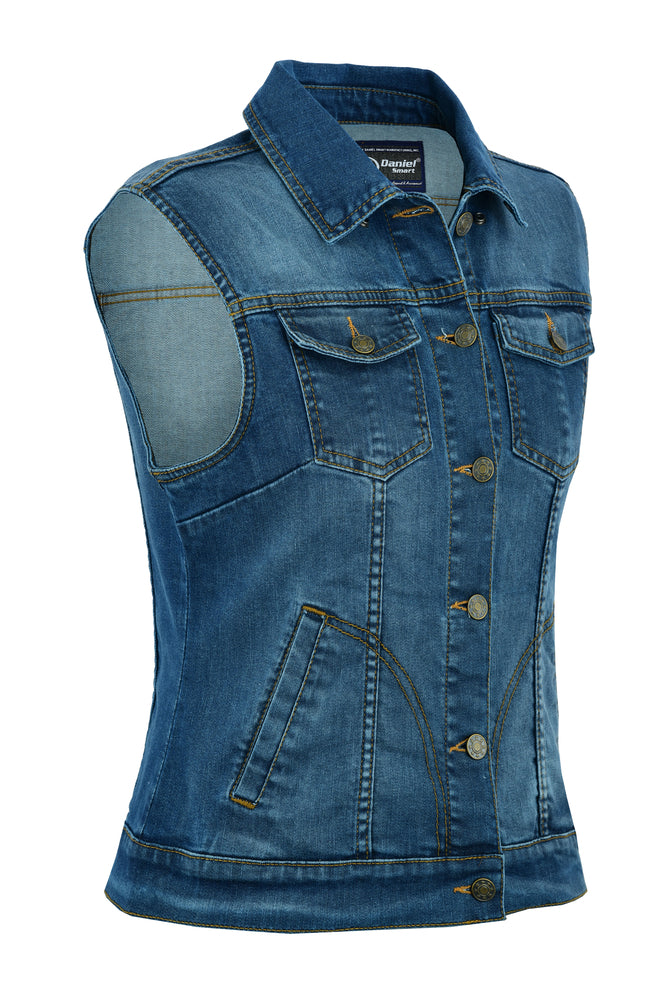 DM943 Women's Blue Denim Snap Front Vest