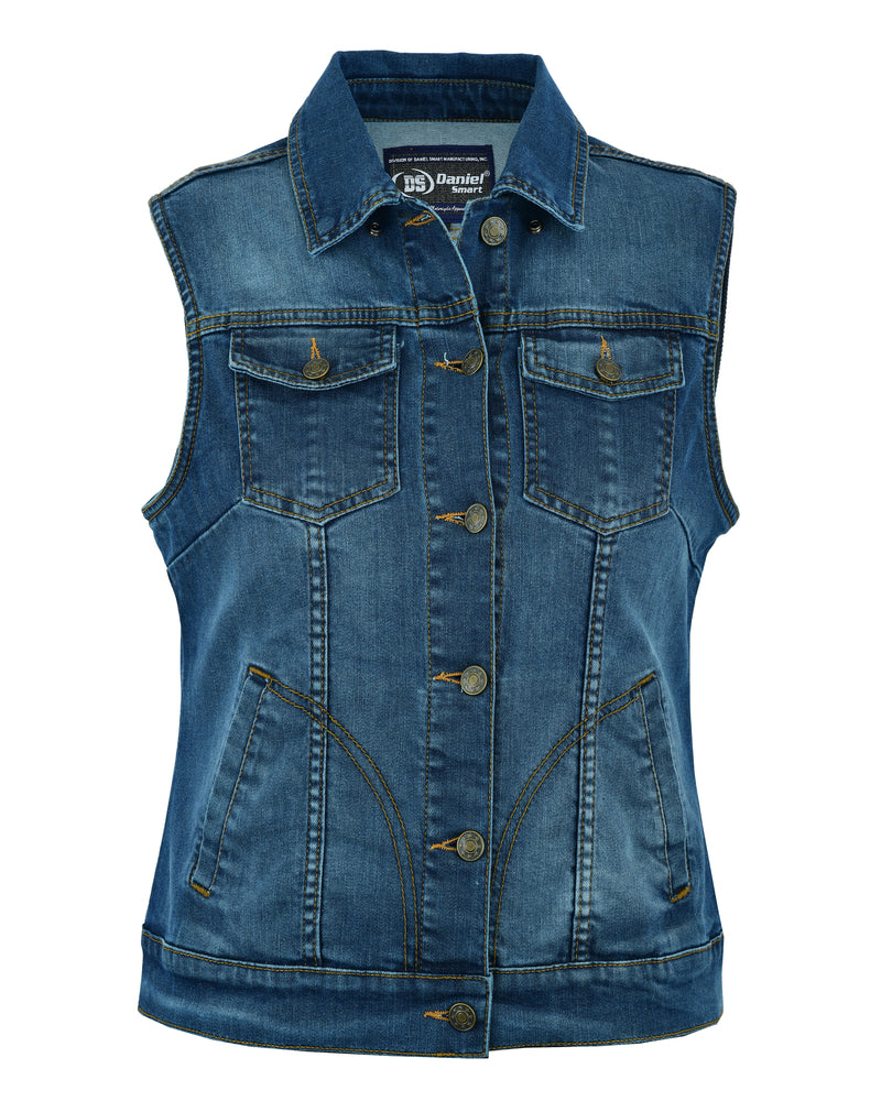 DM943 Women's Blue Denim Snap Front Vest