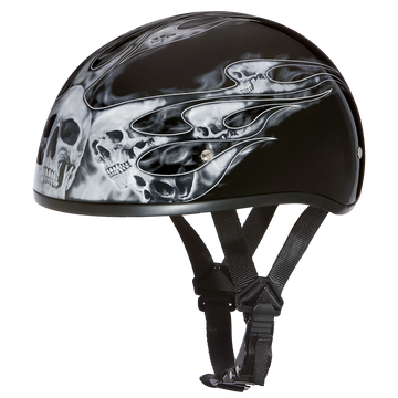 D6-SFS D.O.T. DAYTONA SKULL CAP - W/ SKULL FLAMES SILVER