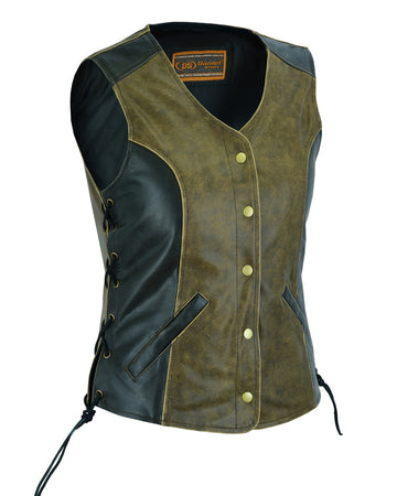 DS214 Women's Stylish Longer Body &frac34; Vest - Side Laces - Two T